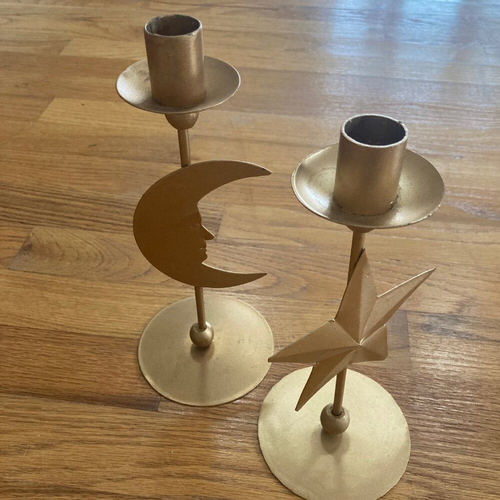 Celestial Moon & Star Candlestick Holders - Set of 2 - Picture 3 of 15